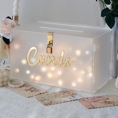 Frosted Acrylic Wedding Card Box Lock Large Gift Reception Slot String Light