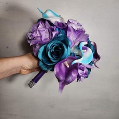 Light Purple Teal Rose Calla Lily Bridal Wedding Bouquet Accessories