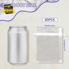 60 PCS White Organza Bags, 3.5X4.7 Inch Mesh Bags Drawstring for Jewelry, Weddin