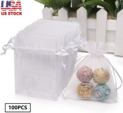 100Pcs White Organza Gift Bags Favor Pouches for Weddings, Parties, Jewelry