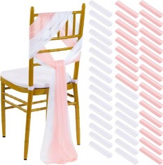 PakiInno Wedding Chair Sashes White & Blush Tulle Aisle Bows Decor 8ft (50 Pcs)