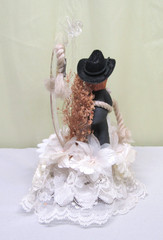 Vintage Western Couple Wedding Cake Topper Cowboy & Bride Tying the Knot