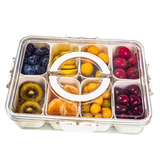 Divided Serving Tray with Handle, 8 Compartments Snack Box 11″ x 8.7″ x 2.8″