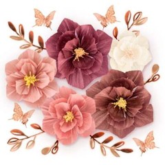 Brown Pink White Paper Peony Flower Arrangement Floral Wall Hanging Decorations