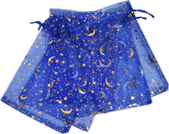 100Pcs 5X7 Inches Sheer Drawstring Organza Bags Stars and Moon Wedding Party Fav