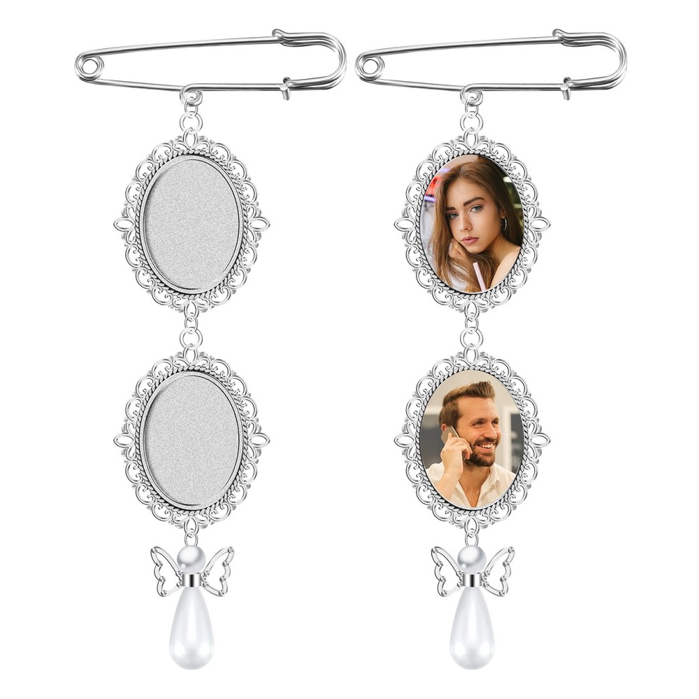 SAVITA 2pcs Wedding Bouquet Photo Charms with 4pcs Oval Glass Cabochons, Classic