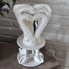 Vtg 50s Wedding Cake Topper, Couple, Swans Column, Heart, Flowers