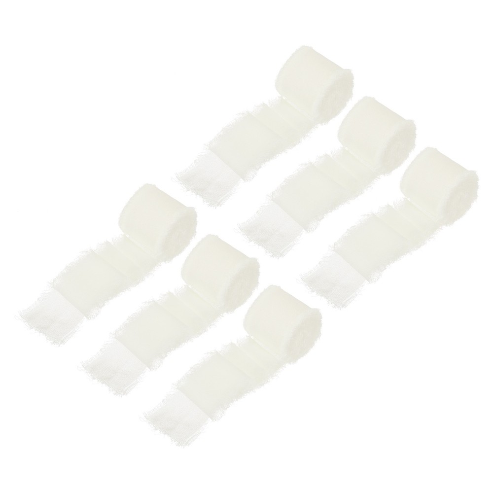 Chiffon Ribbon, 1.5″x7 Yard Silk Beige White Tulle Satin Fabric Ribbon,6pcs