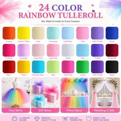 24 Colors Tulle Rolls 6in x 10Yds Rainbow Fabric Ribbon for Tutus Wedding Decor
