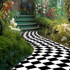 47 X 118 Inches Wonderland Party Decoration Black and White Aisle Runner Backdro