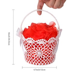 2 Pieces White Flower Girl Basket with Silk Ribbon Bowknot for Wedding Petals