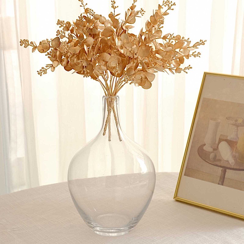 4 GOLD Metallic Artificial Eucalyptus Leaves Bushes Party Events Decorations