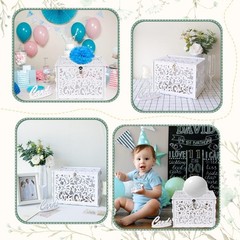 White Wedding Card Box with Lock, PVC Gift Card Box for Wedding Decorations f…