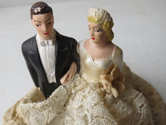 Vintage 1950s Wedding Cake Topper Bride Groom