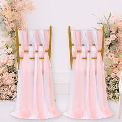 PakiInno Wedding Chair Sashes White & Blush Tulle Aisle Bows Decor 8ft (50 Pcs)