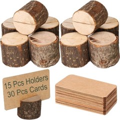 Wooden Table Holders 15Pcs with 30Pcs Kraft Place Cards Rustic Photo Card