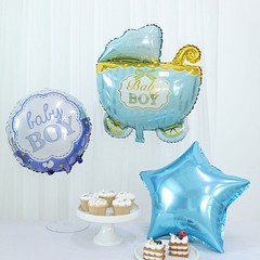 5 BLUE Round Carriage Stars Baby Shower Mylar Foil BALLOONS Set Party Events
