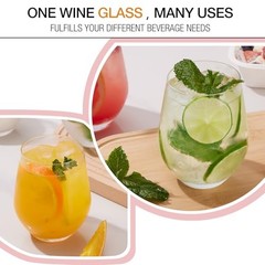 Stemless Wine Glasses Set of 12-15oz Red/White Wine Glasses, Crystal, Clear,