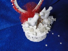 New Petite 40TH Wedding Anniversary Caketopper with love Birds & Gold Rings #22