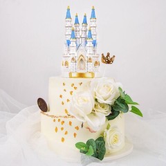 BLUE WHITE 8.5″ Princess Castle CAKE TOPPER Figurine Birthday Party Decorations