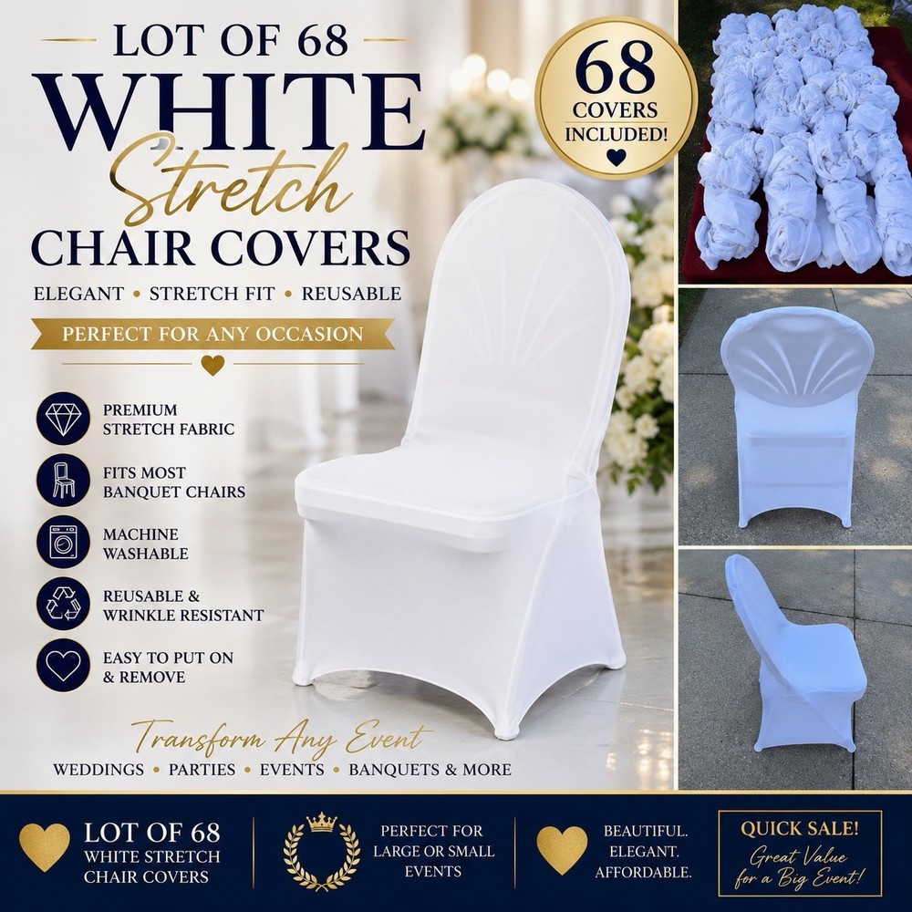 Lot of 68 White Stretch Spandex Banquet Chair Covers Wedding Event Party Decor