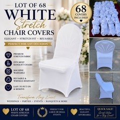 Lot of 68 White Stretch Spandex Banquet Chair Covers Wedding Event Party Decor