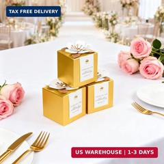 FEIYI 20 PCS Candy Boxes, 3 In 1 Gold Favor Boxes with Floral Decor, White Thank