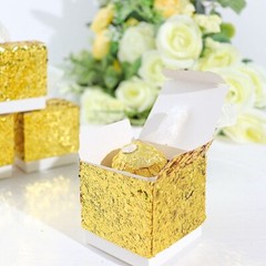 25 GOLD WHITE Sequin Glittered FAVOR BOXES Ribbon Mini Gift Holders Party Events