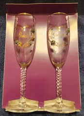 Rawcliffe Bride & Groom Champagne Flutes Pewter Roses with Gold Heart