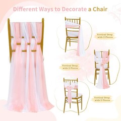 PakiInno Wedding Chair Sashes White & Blush Tulle Aisle Bows Decor 8ft (50 Pcs)