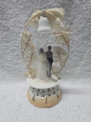 Vintage 1960’s Wedding Cake Topper Bride Groom Plastic Bell, Flower, Arch