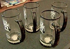 4 pc Team Groom handled clear glass tankard set Best Man Groomsman mugs