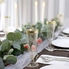 12 Clear 6 oz Glittered Plastic Flutes Champagne Glasses Silver Rim Party Events