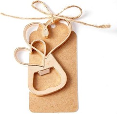 Chic Gold Double Heart Bottle Opener Party Favors with Customized Tag Options