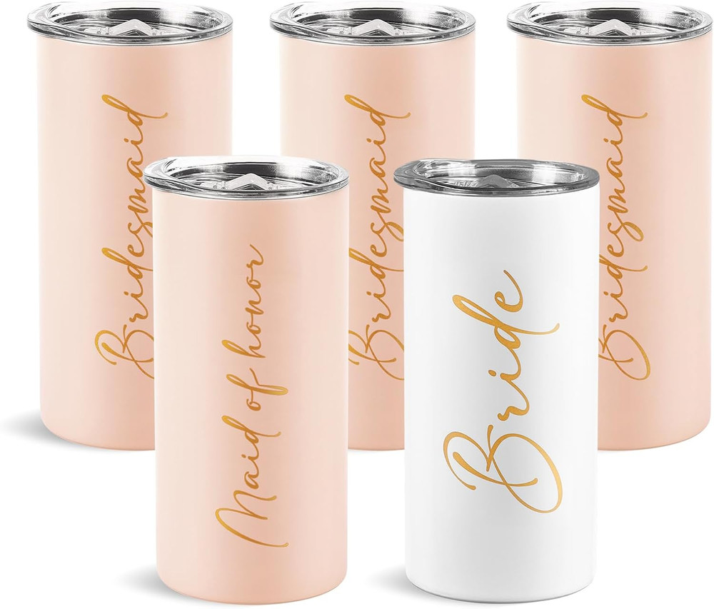 Bridesmaid Proposal Gift Set – 5 Stainless Steel Tumblers for Wedding Party