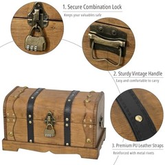 Vintage Wooden Treasure Chest Decorative Box with Lock – 12.2×7.1×7.1 Brown