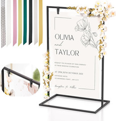 Elegant Wedding Welcome Sign Stand with Satin Ribbons – Heavy Duty Easel (Black)