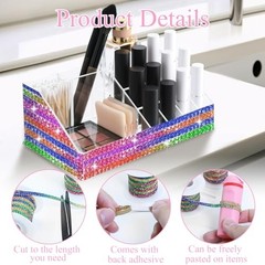 2 Rolls Shiny Rhinestone Ribbon Self Adhesive,Rainbow Color Rhinestone Tape 1