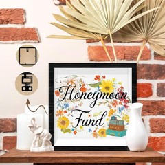 Honeymoon Fund Shadow Box Frame with Slot, Floral Wedding Money Black