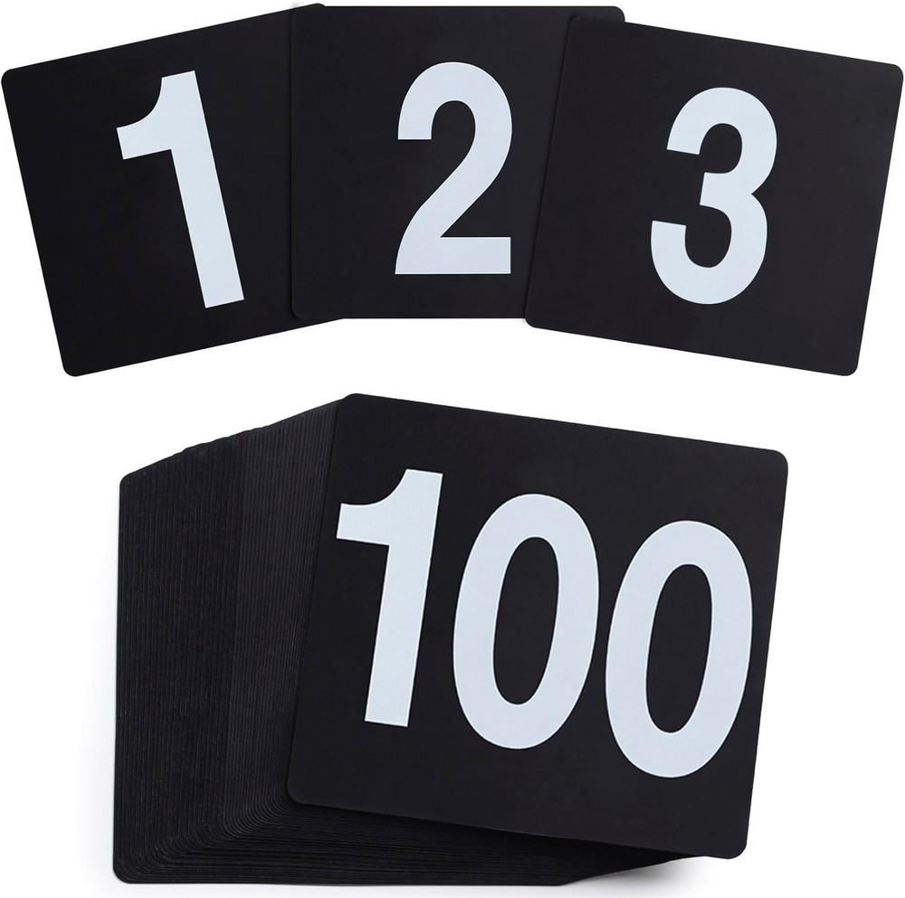Table Number Cards 1-100, Double Sided Restaurant Table Numbers, 3.5″ Plastic…