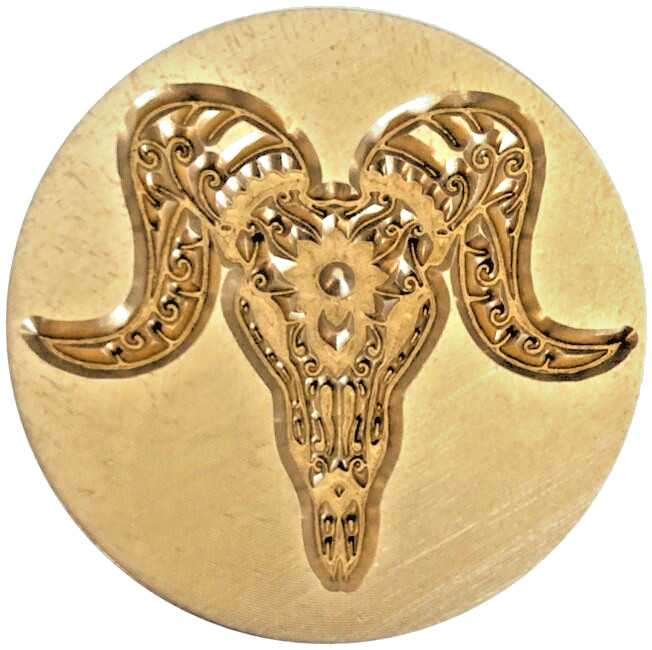 Ram Sugar Skull / Day of the Dead 1.2″ diameter Wax Seal Stamp Head, unique!