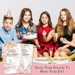 ZSHFMY Birthday Invitations Cards For Girls, Quinceanera 4×6 inches, pink