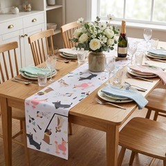 Cobee 72x13in Dog Table Runner, Puppy Birthday Party Decoration Themed Dog