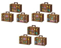 Pack of 9 Luggage Favor Boxes in Brown, World Traveler Suitcase Birthday