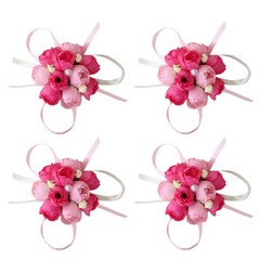 4Pcs Reusable Party Wrist Flower Brooch Rosy Wedding Decoration