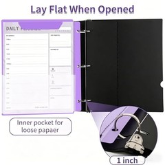 360° Pivotable 3 Ring Binder, Upgraded 1 inch Purple 2 PCS Customizable Cover