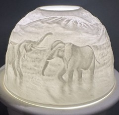 Porcelain Tealight Candle Holder Lithophane Dome 3-D Elephants Projection Images