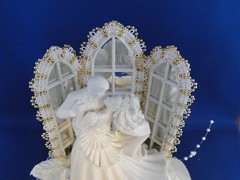 New Elegant White Resin dancing Bridal Couple , Chapel mirror Window Caketop, #1