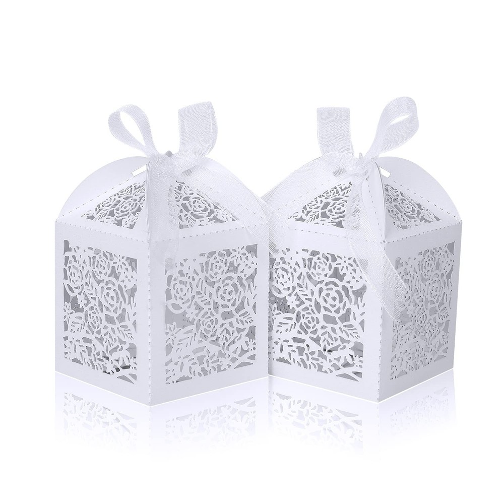 DOYIDE 50pcs Laser Cut Favor boxes, Wedding 2 Count (Pack of 50), White