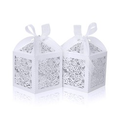 DOYIDE 50pcs Laser Cut Favor boxes, Wedding 2 Count (Pack of 50), White